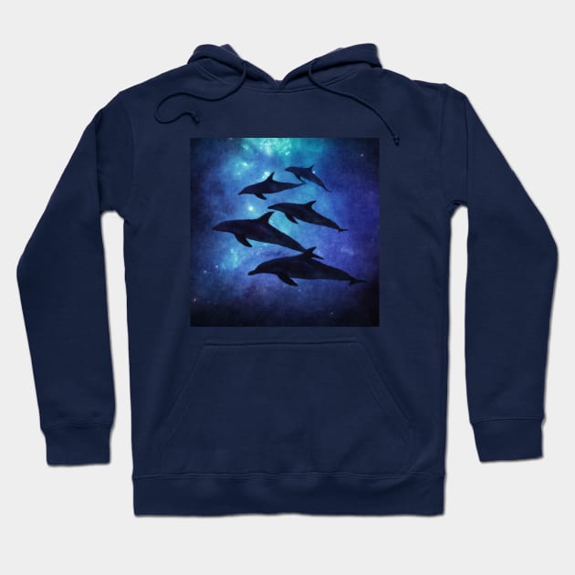 School of dolphins swimming through the ocean Hoodie by Off the Page